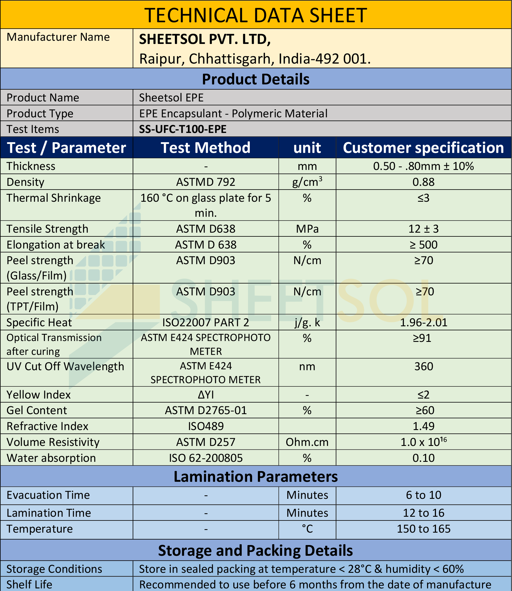 Sheetsol EPE Datasheet