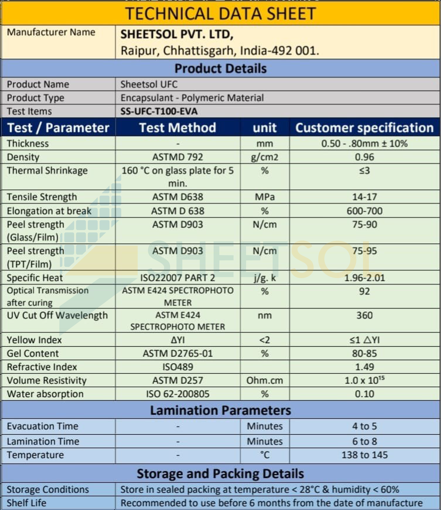 Sheetsol EVA Datasheet