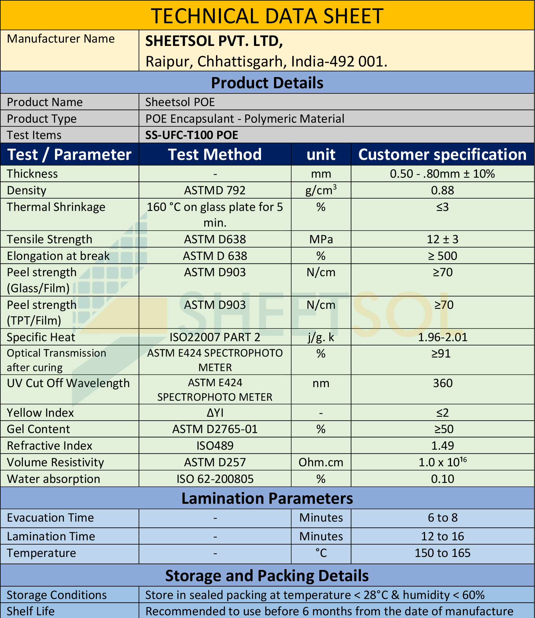 Sheetsol POE Datasheet
